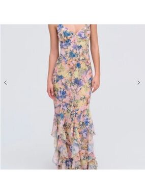 For Love & Lemons Elea Pastel Floral Maxi Dress in Pink, Blue, Yellow